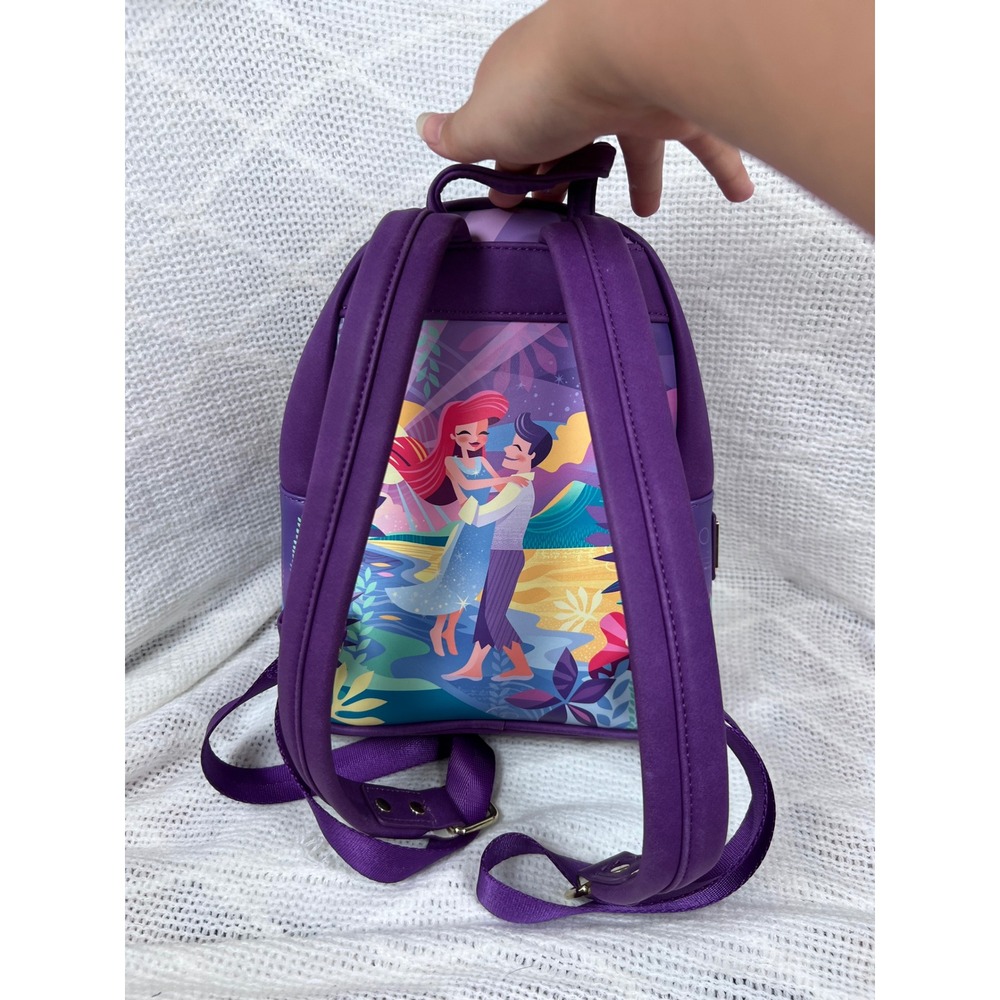 Loungefly Disney Little Mermaid Mini Backpack Purple Ariel Eric Castle Excellent - Picture 4 of 5